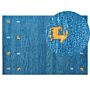 Wool Area Rug Blue 140 X 200 Cm Hand Tufted Western Animal Motif Rustic Design