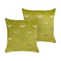 Set Of 2 Scatter Cushions Light Green Velvet 45 X 45 Cm Throw Pillow Butterfly Pattern Removable Cover With Filling