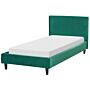 Eu Single Size Panel Bed 3ft Emerald Green Velvet Slatted Frame