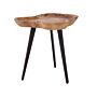 Side Table Light Wood Teak Tripod Steel Base Tray Top Rustic Style Accent Table