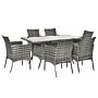 Outsunny 6-seater Rattan Dining Set Garden Furniture Patio Rectangular Table Cube Chairs Outdoor Fire Retardant Sponge Grey