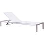 Garden Sun Lounger White Textile Fibres Seat Silver Aluminium Frame Adjustable Reclining Backrest