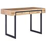 Home Office Desk Light Wood With Black Mdf 120 X 55 Cm Steel Frame With 2 Storage Drawers