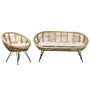 3 Seater Sofa Set Natural Rattan Light Beige Cotton Cushion Medium Resistance