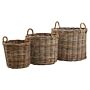 Set Of 3 Kubu Rattan Round Storage Baskets