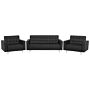 Living Room Set Black Faux Leather Tufted 3 Seater Sofa Bed 2 Reclining Armchairs Modern 3-piece Suite