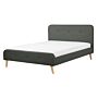 Slatted Bed Frame Dark Grey Polyester Fabric Upholstered Wooden Legs 4ft6 Eu Double Size