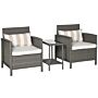 Outsunny Rattan Garden Furniture 3 Pieces Patio Bistro Set Wicker Weave Conservatory Sofa Chair & Table Set With Cushion Pillow - Light Grey