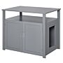 Pawhut Wooden Cat Litter Box Enclosure Furniture With Adjustable Interior Wall & Large Tabletop For Nightstand, Grey