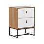 Bedside Table Light Wood With White Metal Legs Small Storage Cabinet 69 X 49 Cm Modern Nightstand Traditional Bedroom Furniture