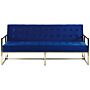 Sofa Bed Blue Velvet Tufted Upholstery 3 Seater Gold Metal Frame With Armrests Retro Style Beliani