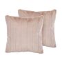 Set Of 2 Throw Cushions Light Pink Polyester 45 X 45 Cm Glam Embossed Zipper Furry