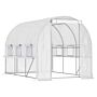 Outsunny 3 X 2 X 2m Walk-in Tunnel Greenhouse, Polytunnel Tent With Pe Cover, Zippered Roll Up Door And 6 Mesh Windows, White