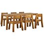 Garden Dining Set 7 Pieces Light Solid Acacia Wood Rectangular Table 6 Chairs