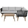 Garden Conversation Set Black Rope Corner Sofa Wooden Table Outdoor Patio