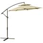 Outsunny 2.7m Garden Banana Parasol Cantilever Umbrella With Crank Handle, Double Tier Canopy And Cross Base, Hanging Sun Shade, Beige