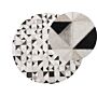 Rug Grey And Black Leather 140 Cm Modern Patchwork Hand Woven Round Carpet