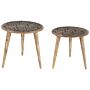 Set Of 2 Side Tables Light Mango Wood Decorative Coffee Side Table Small