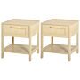 Homcom Nightstand With Rattan Drawer And Storage Shelf, Bedside End Table, Set Of 2