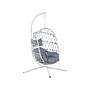 Swing Egg Chair White Rope Metal Stand Soft Sitting Cushion Boho Rustic Living Room Terrace