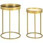 Homcom Set Of 2 Nesting Coffee Tables With Gold Metal Base, Nest Of Tables With Embedded Tabletop In Marble Color