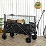 Outsunny Folding Garden Trolley, 180l Wagon Cart With Extendable Side Walls, Black