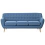 3 Seater Sofa Blue Upholstered Tufted Back Thickly Padded Light Wood Legs