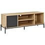 Tv Stand Light Wood And Grey Mdf Paper Finish 1 Cabinet 2 Open Shelves Low Board Storage