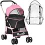 Pawhut Detachable Pet Stroller With Rain Cover, 3 In 1 Cat Dog Pushchair, Foldable Carrying Bag W/ Universal Wheels, Brake, Canopy, Basket