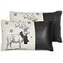 Set Of 2 Scatter Cushions Black Polyester Fabric 30 X 50 Cm Reindeer Print Off-white Background With Filing