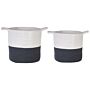 Set Of 2 Storage Baskets Black White Cotton Laundry Bins Woven