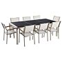 Garden Dining Set White With Black Granite Table Top 8 Seats 220 X 100 Cm Triple Plate