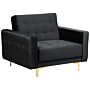 Armchair Black Velvet Tufted Fabric Modern Living Room Reclining Chair Gold Legs Track Arm Beliani