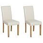 Set Of 2 Dining Chairs Beige Faux Leather Wooden Legs Traditional Beliani