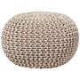 Pouf Ottoman Beige Knitted Cotton Eps Beads Filling Round Small Footstool 50 X 35 Cm