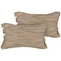 Set Of 2 Decorative Cushions Beige Jute 30 X 50 Cm Woven Removable With Zipper Decorative Fringe