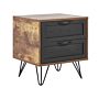 Bedside Table Dark Wood With Black Particle Board 2 Drawers Nightstand Hairpin Legs Industrial Style Bedroom Furniture