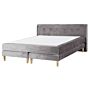 Divan Bed Grey Velvet Upholstery Eu King Size 5ft3 Continental With Mattress Headboard Box Springs