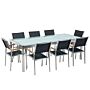 Garden Dining Set Black With Cracked Glass Table Top 8 Seats 220 X 100 Cm