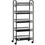 Homcom 5 Tier Utility Rolling Cart, Metal Storage Cart, Kitchen Cart With Removable Mesh Baskets, Laundry, Garage And Bathroom, Black