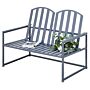 Outsunny Garden Bench Loveseat 2 Seat Chair For Outdoor Park, Steel Frame, Decorative Slatted Design, Grey