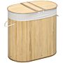 Homcom Bamboo Laundry Basket With Lid, 100 Litres Laundry Hamper With 2 Sections Removable Washable Lining Washing Baskets 62.5 X 37 X 60.5cm Natural