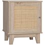 Homcom Nightstand, Bedside Table With Storage Cupboard, Side End Table With Rattan Element, Natural