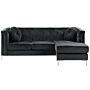 Corner Sofa Black Velvet Upholstered 3 Seater Left Hand L-shaped Glamour Additional Pillows With Tufting And Nailhead Trims