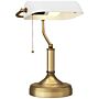 Homcom Banker's Desk Lamp With Antique Bronze Tone Base, Table Lamp With White Glass Shade For Home Office, White