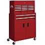 Homcom Portable Tool Box, Metal Tool Chest On Wheels With 6 Drawers For Garage And Workshop, Red