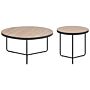 Set Of 2 Coffee Tables Light Wood Tabletop Black Metal Legs Round Medium And Large Living Room Furniture Beliani