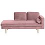 Chaise Lounge Pink Velvet Upholstered Right Hand Orientation Metal Legs Bolster Pillow