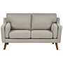 2 Seater Sofa Beige Fabric Oak Wood Legs Classic Mid-century