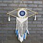 Protection Dream Catcher - Lrg Macrame Evil Eye White/ Blue/grey